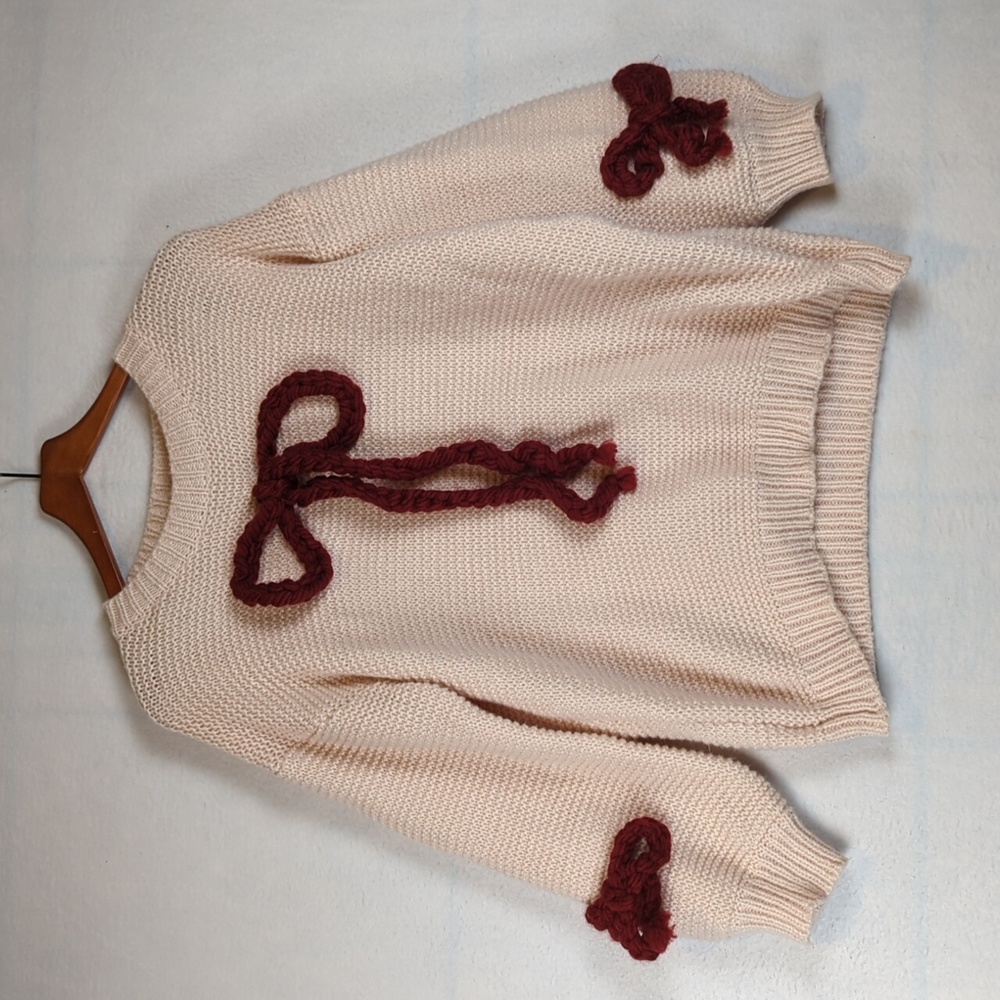 Listicle Beige Sweater with Burgundy Details